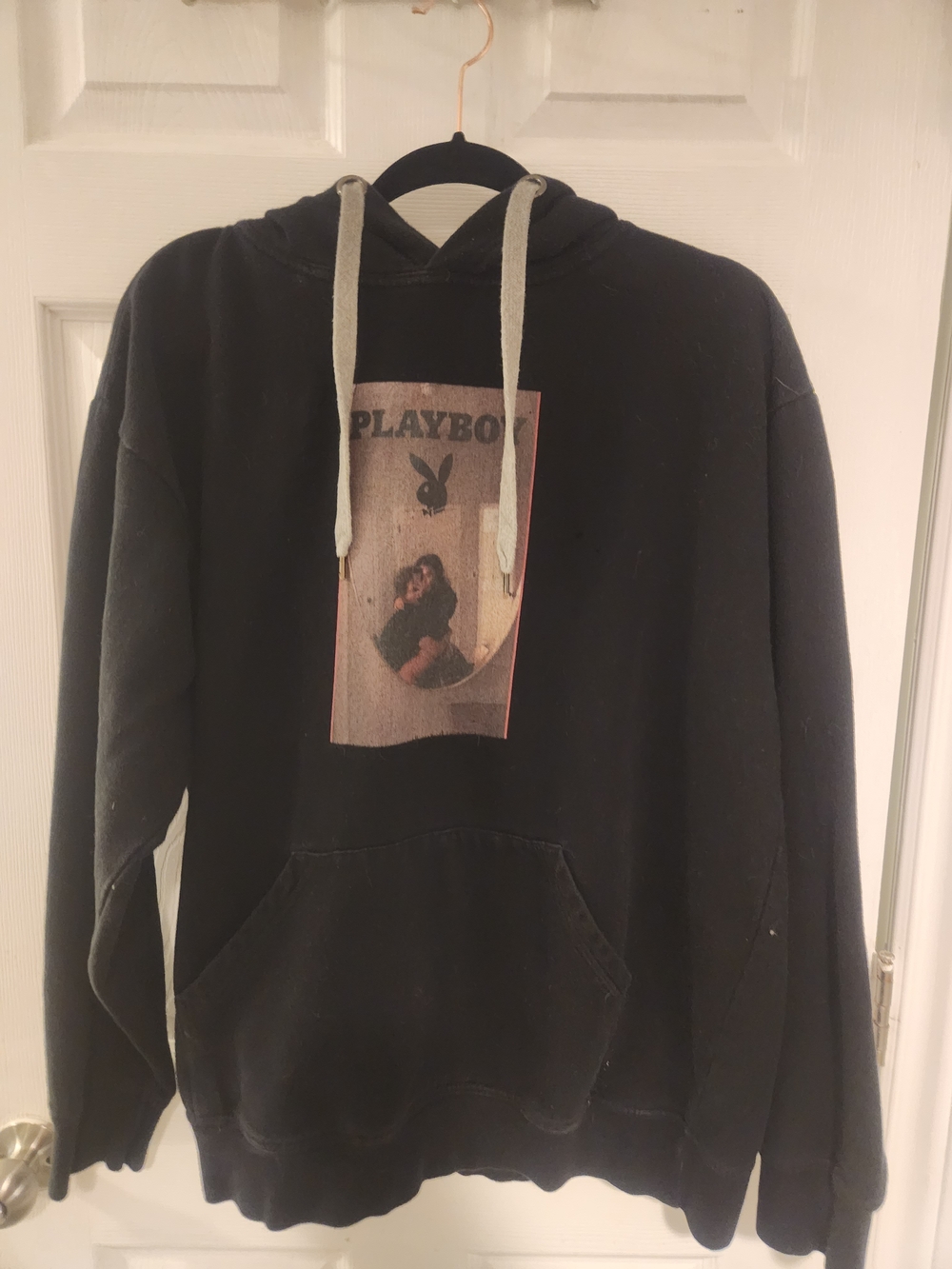 PLAYBOY Black Pullover Hoodie with Front Graphic